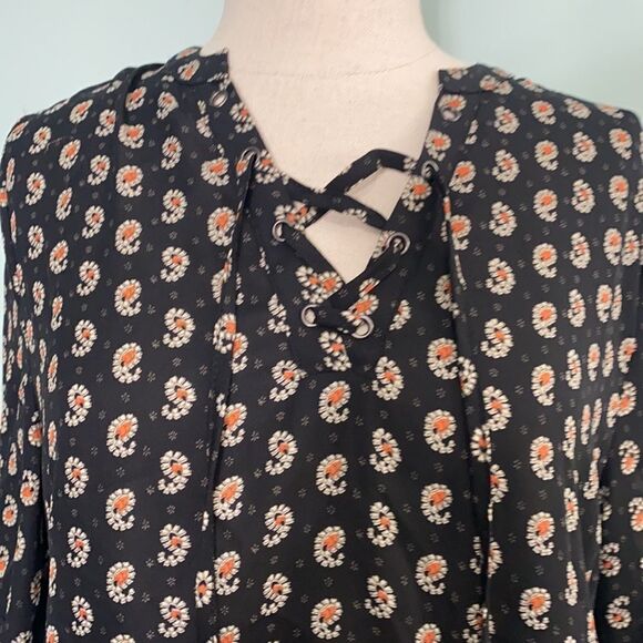 Sunday in Brooklyn Floral Ruffle Tunic Lace Up Top - Picture 3 of 5